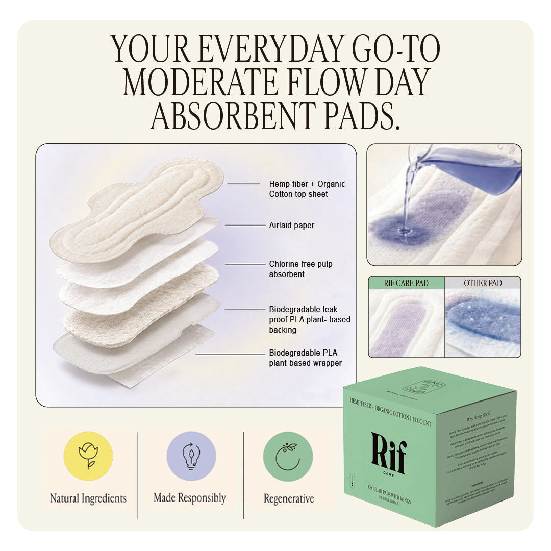 Organic Cotton and Hemp Fiber Menstrual Pads with Wings Regular Absorbency